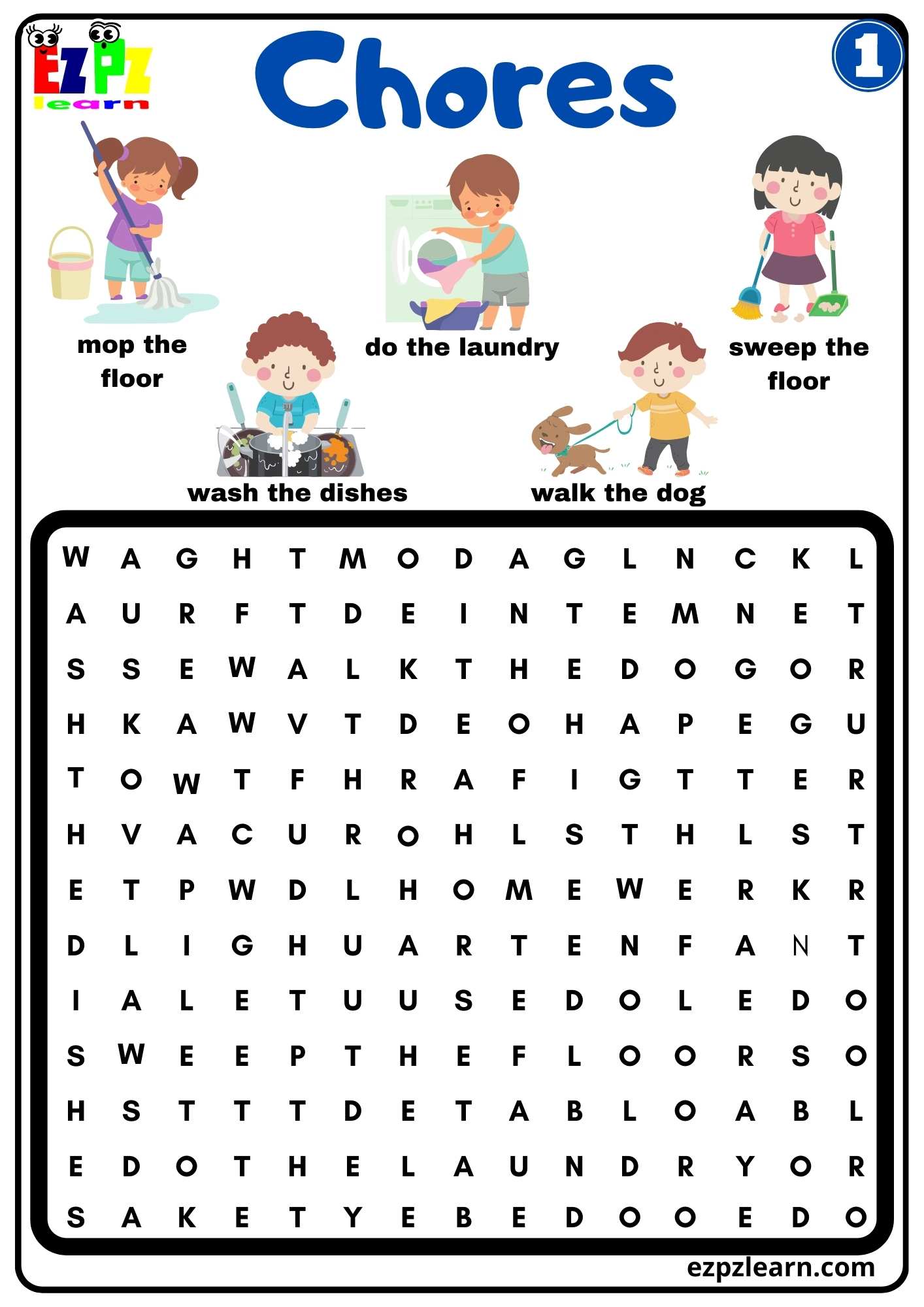 1 Household Chores Fingerspelling Word Search